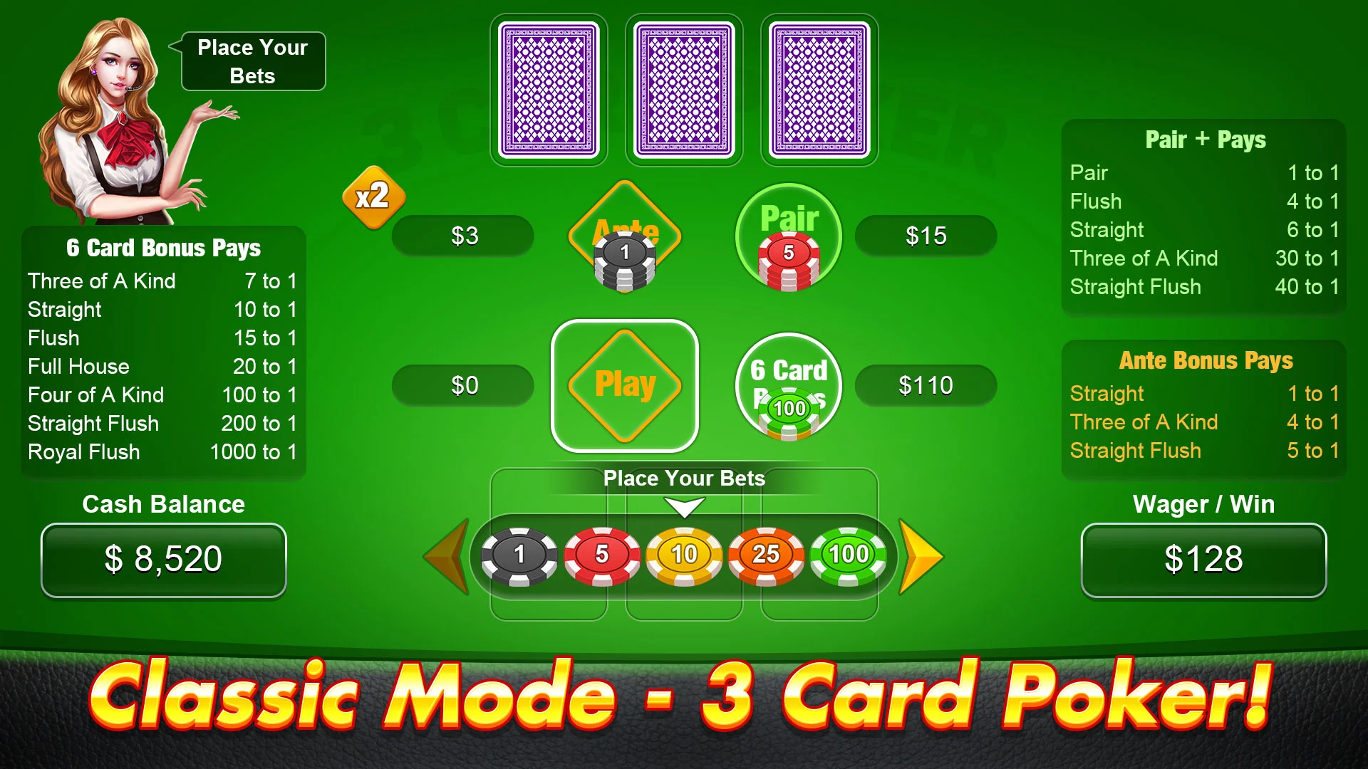 Three card poker free online